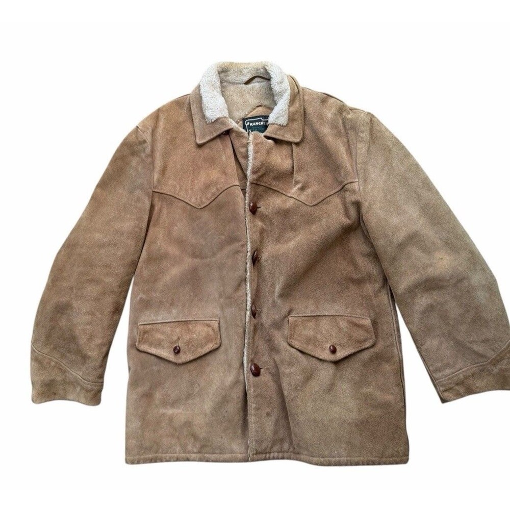 Vintage Schott NYC RANCHER Western Jacket Sherpa Leather cowhide 44 Suede Tan